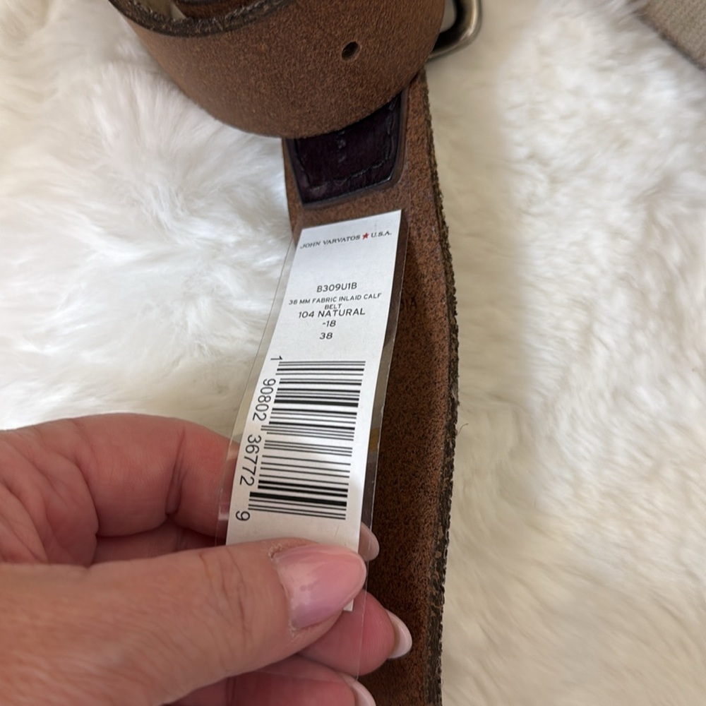 John Varvatos Men's Tan Canvas Belt with Silver Buckle - Picture 7 of 14